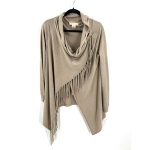 LOVESTITCH Cream Beige Fringe Super Soft Boho Wrap Cardigan Sweater Size Small